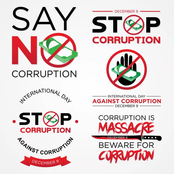 Set lettering stop corruption day vector for International Anti — Stock Vector