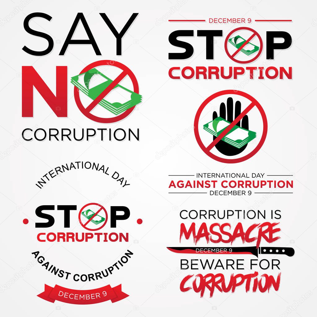 Set lettering stop corruption day vector for International Anti 