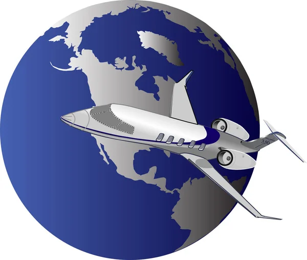 Globe with airplane, globe, airplane, illustration — Stock Vector