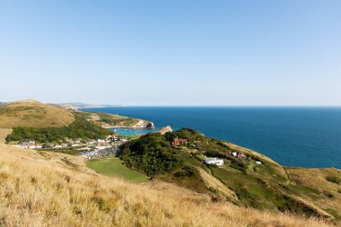 Durdle Door ve Jurassic sahilindeki güzel manzara, Dorset, Uk