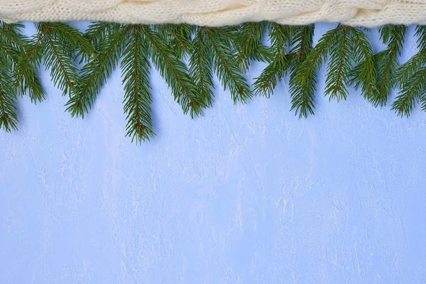圣诞节背景从云杉分行，针织织物上 bl — 图库照片