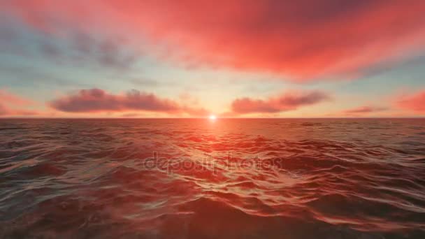 Coucher de soleil sur l'océan et nuages rouges 