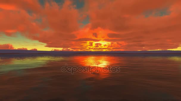 Rode bewolkt zonsondergang op zee — Stockvideo