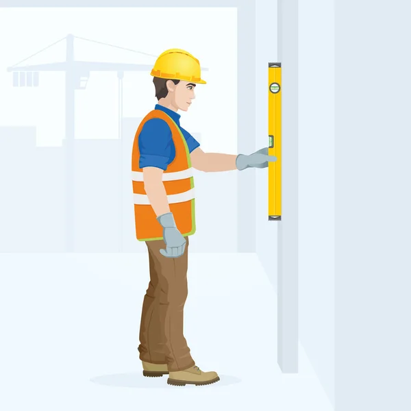 Trabajador de la construcción con una herramienta en sus manos — Vector de stock