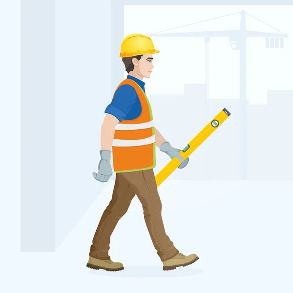 Byggnadsarbetare med ett verktyg i händerna — Stock vektor