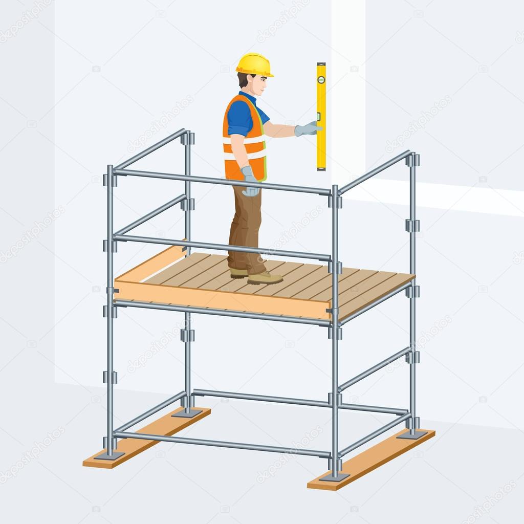Scaffolding with a worker on them.