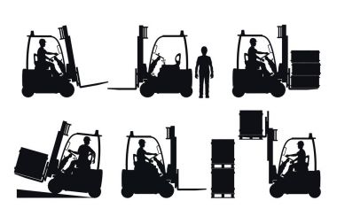 Elektrikli forklift. Beyaz arka plan üzerinde Vector silhouettes