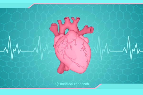 Medical research of human health. Vector drawing of an anatomically true human heart on a futuristic background. — Stock Vector