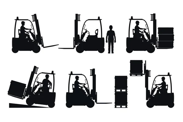 Chariot élévateur électrique. Silhouettes vectorielles sur fond blanc — Image vectorielle