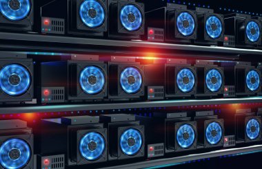 Cryptocurrency araştırma grubu. soyut siber Blockchain karanlık bir arka plan üzerinde 3D çizimi