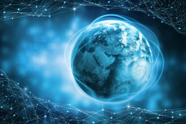 Blockchain teknoloji. Dünya gezegeninin genel bilgi alanı. Koruma ve dijital veri işleme. Nasa tarafından döşenmiş bu görüntü unsurları