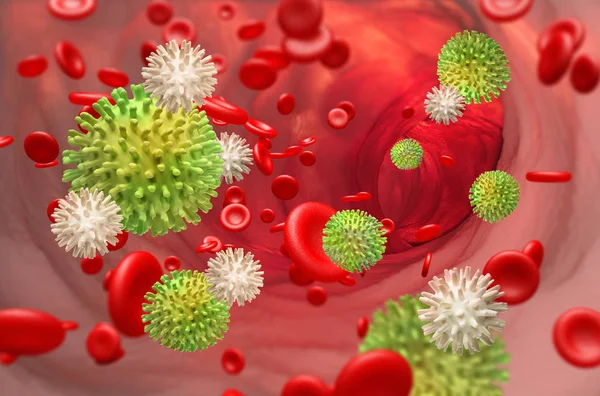 Λευκοκύτταρα Επιτίθενται Ιογενής Λοίμωξη Στο Αίμα Απεικόνιση Στην Ιατρική Έρευνα — Φωτογραφία Αρχείου