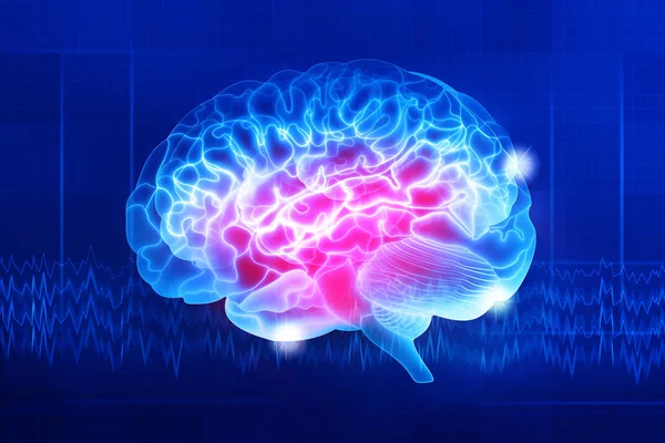 Человеческий Мозг Темно Синем Фоне Цифровая Иллюстрация — стоковое фото