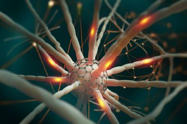 Sinir ağları. İnsan beyninin çalışma nanoteknoloji. yapay zeka konulu 3D çizimi
