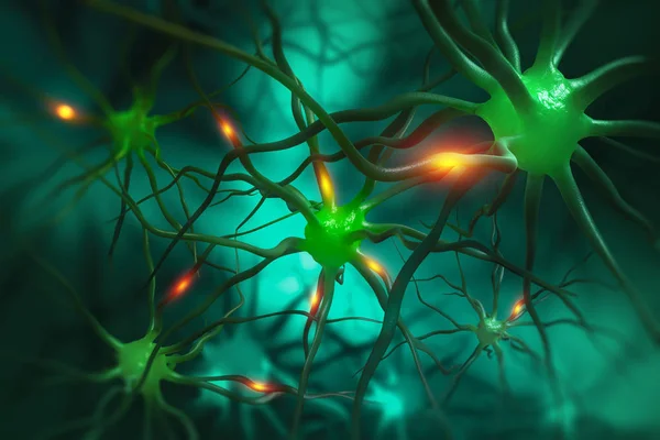 Ilustração Neurônios Impulsos Elétricos Nas Redes Neurais Cérebro Humano — Fotografia de Stock