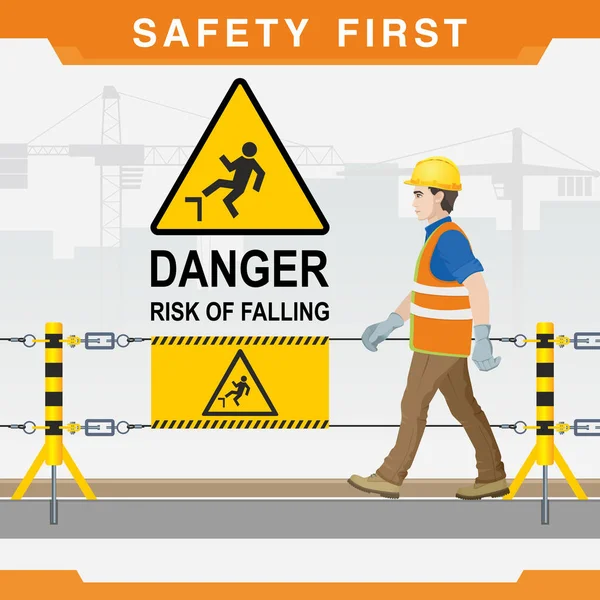 Safety Construction Site Safety First Danger Risk Falling Vector Illustration — Stock Vector