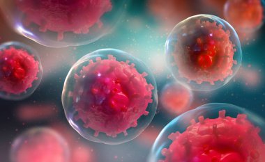 Mikrobiyoloji. Virüs vücutta. Organizmanın hücresel yapısını mikroskop altında incelemek. Tıbbi bir tema üzerine 3D illüstrasyon