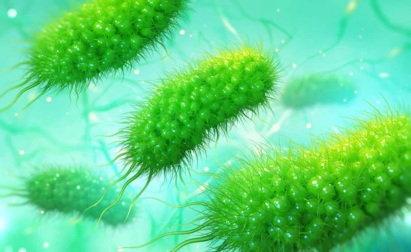 顕微鏡下の微生物 微生物 ウイルス 感染症 細菌の3Dイラスト プロバイオティクス 腸内細菌 腸内細菌叢 — ストック写真