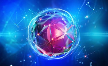 Yapay zeka. Dijital zihin. Kablosuz ağ teknolojisi. Geleceğin küresel siber uzayında yenilikçi bir işlemcinin 3 boyutlu çizimi