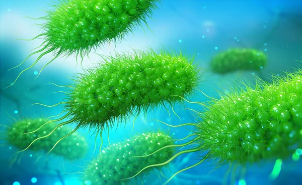 Microorganismos Bajo Microscopio Microbios Gérmenes Bacterias Virus Infección Bacilos Ilustración — Foto de Stock