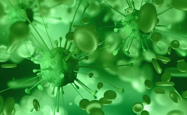 Gripe Resfriado Común Microbios Bajo Microscopio Inmunidad Del Cuerpo Gérmenes — Foto de Stock