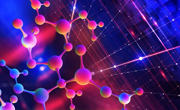 Diseño Malla Molecular Neón Nanoestructura Digital Púrpura Ultravioleta Ilustración Una — Foto de Stock