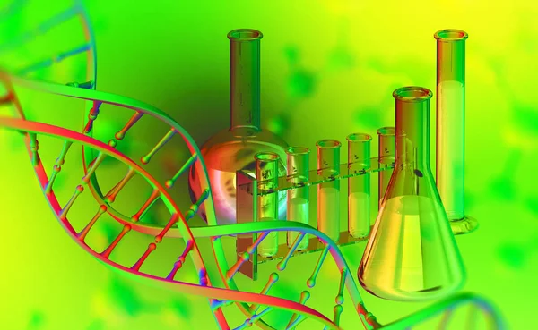 Laboratoř Vědecký Výzkum Chemie Zkumavky Baňky Ilustrace Dna Kyselém Pozadí — Stock fotografie