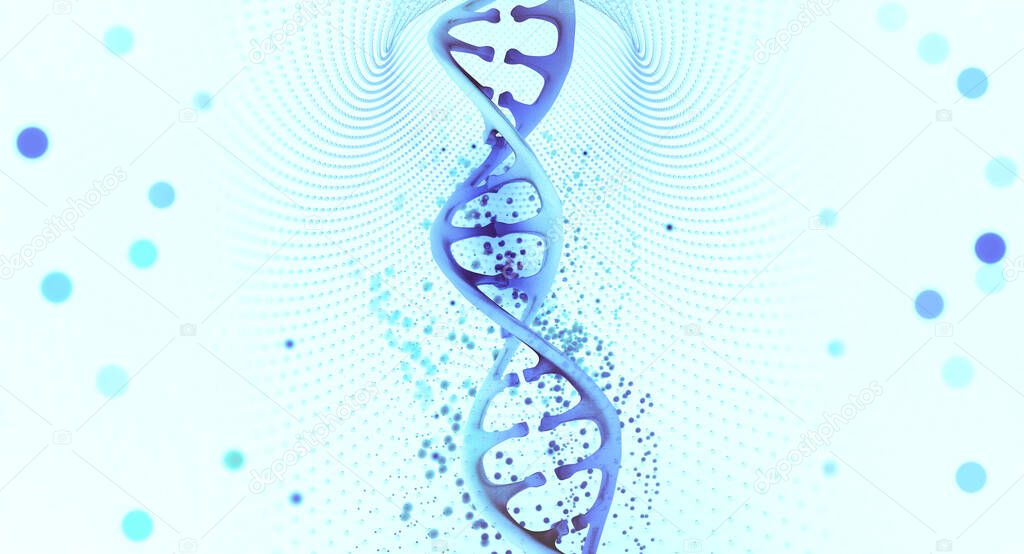 DNA helix. Hi Tech technology in the field of genetic engineering. 3D illustration of a DNA molecule with a nanotech network