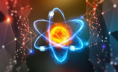Atom yapısı. Bilimsel bir buluş. Nükleer füzyon üzerine modern bilimsel araştırma. Fizikteki yenilikler 3 boyutlu illüstrasyon