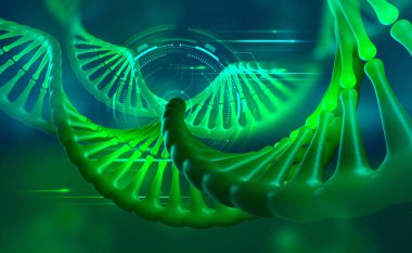DNA helix. Human genome research. Genetic modification. Biotechnology of future in 3D illustration clipart