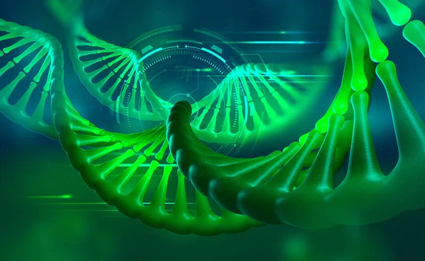 DNA helix. Human genome research. Genetic modification. Biotechnology of future in 3D illustration