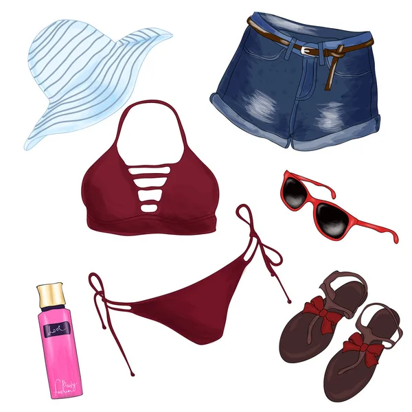 Modisches Strand-Outfit. — Stockvektor