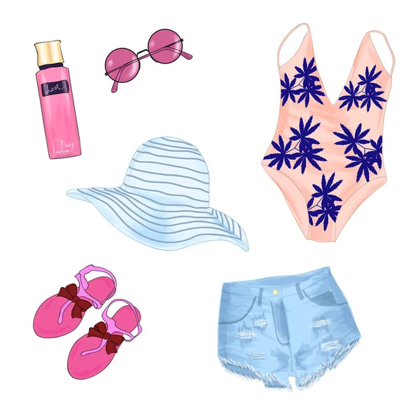 Modisches Strand-Outfit. — Stockvektor