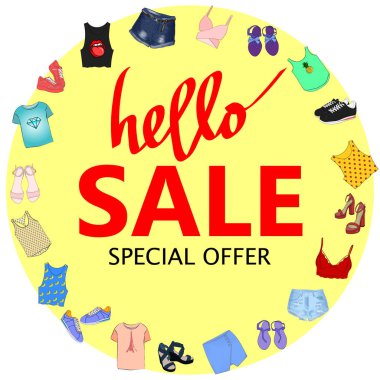 Yaz Satılık, büyük indirimler. Flyer şablonu, elle çizilmiş afiş. V