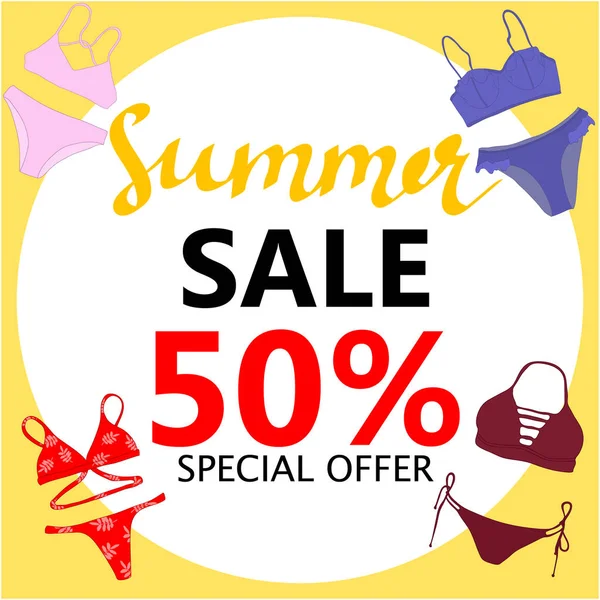 Yaz Satılık, büyük indirimler. Flyer şablonu, elle çizilmiş afiş. V