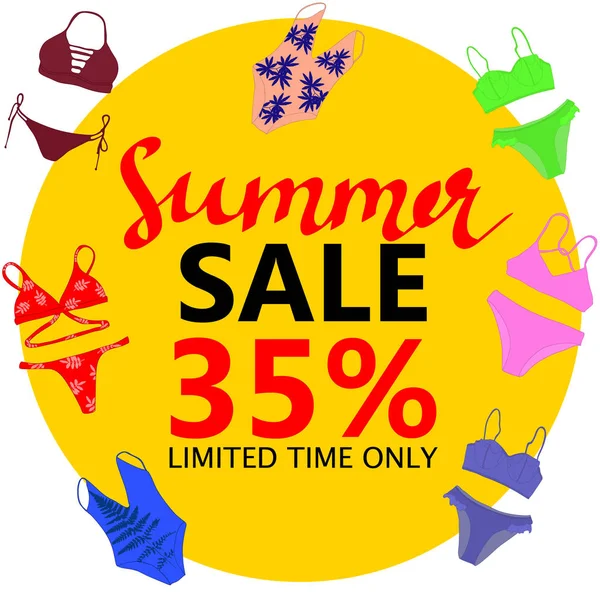 Yaz Satılık, büyük indirimler. Flyer şablonu, elle çizilmiş afiş. V