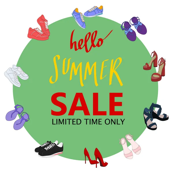 Yaz Satılık, büyük indirimler. Flyer şablonu, elle çizilmiş afiş. V