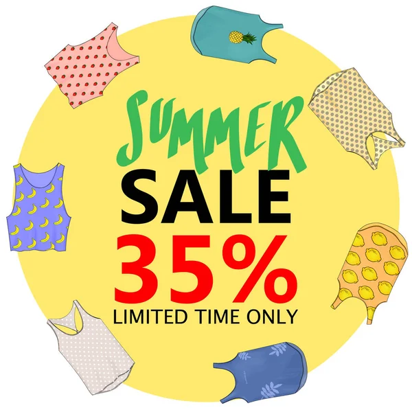 Yaz Satılık, büyük indirimler. Flyer şablonu, elle çizilmiş afiş. V