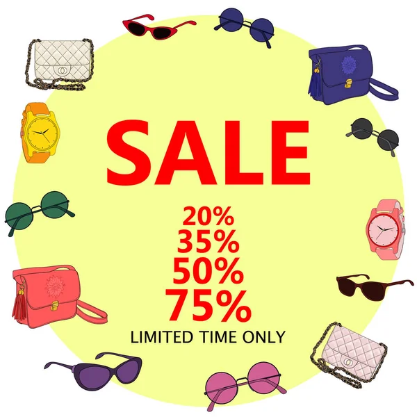 Yaz Satılık, büyük indirimler. Flyer şablonu, elle çizilmiş afiş. V