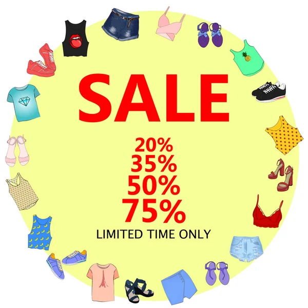 Yaz Satılık, büyük indirimler. Flyer şablonu, elle çizilmiş afiş. V