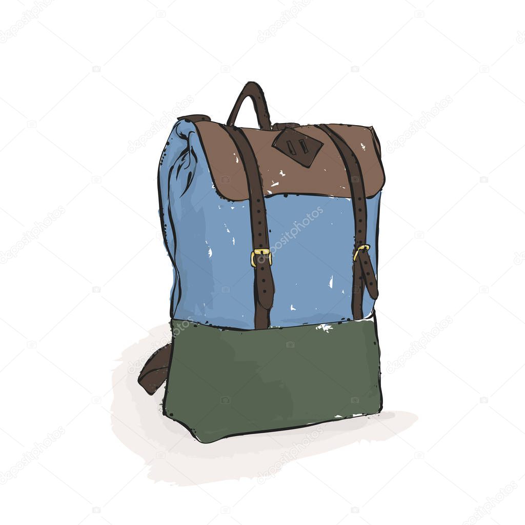 Backpack, Hand draw accessories. Vector illustration.