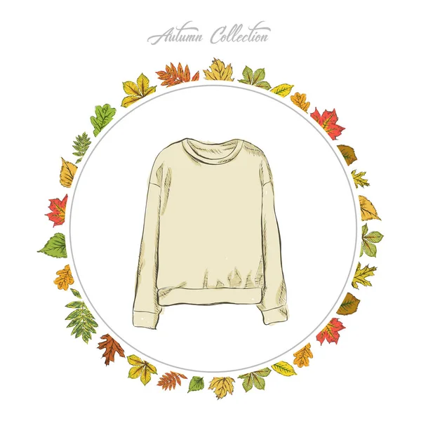 Pullover, handgezeichnete Kleidung. Herbstkollektion. Rahmen für den Herbst — Stockvektor