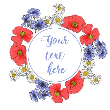 Blooming Bahçe çiçek çiçek tebrik kartı. Flo çelenk