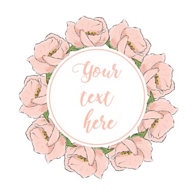 Blooming Bahçe çiçek çiçek tebrik kartı. Flo çelenk