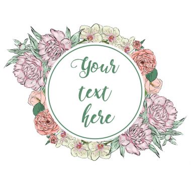 Blooming Bahçe çiçek çiçek tebrik kartı. Flo çelenk