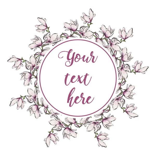 Blooming Bahçe çiçek çiçek tebrik kartı. Flo çelenk