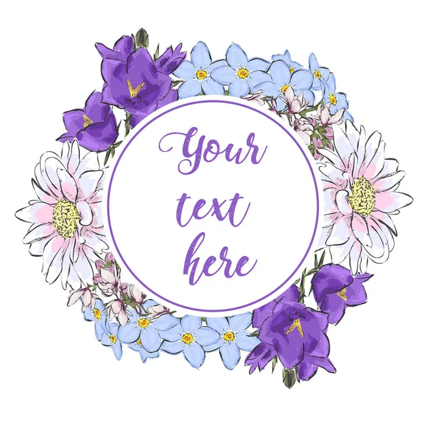 Blooming Bahçe çiçek çiçek tebrik kartı. Flo çelenk