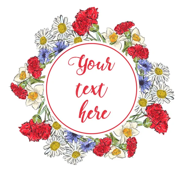 Blooming Bahçe çiçek çiçek tebrik kartı. Flo çelenk