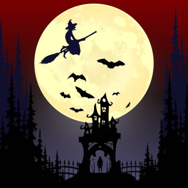 Cadılar Bayramı partisi. Kabak, ağaçlar, yarasalar ve dolunay. Cadılar Bayramı 