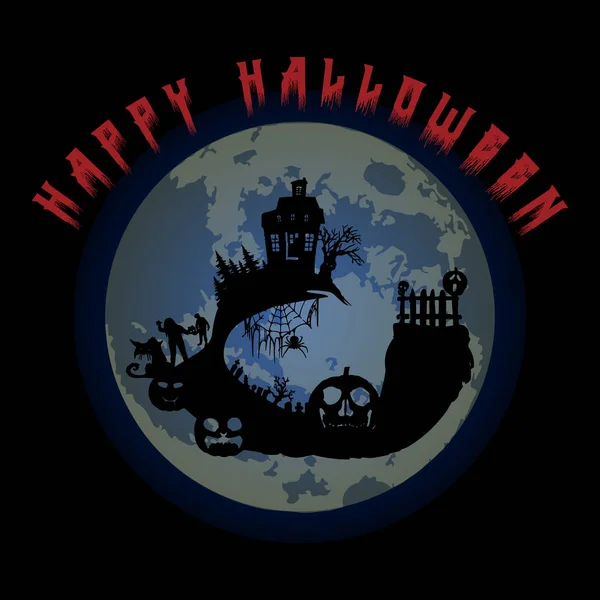 Halloween party. Dynia, zamek, drzew, nietoperze i pełni księżyca. HAL — Wektor stockowy